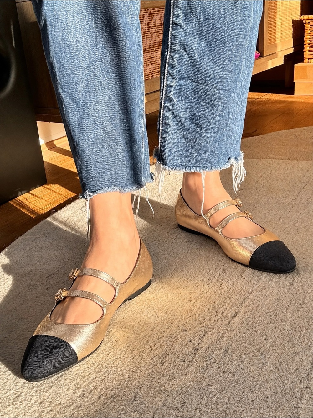 Jeffrey Campbell Satine Double Strap Metallic Mary Jane Flats Rose Gold Size 6